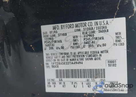 2003 Ford Ranger Edge/Xlt z USA, uszkodzony, nr VIN 1FTZR45E33TA49494